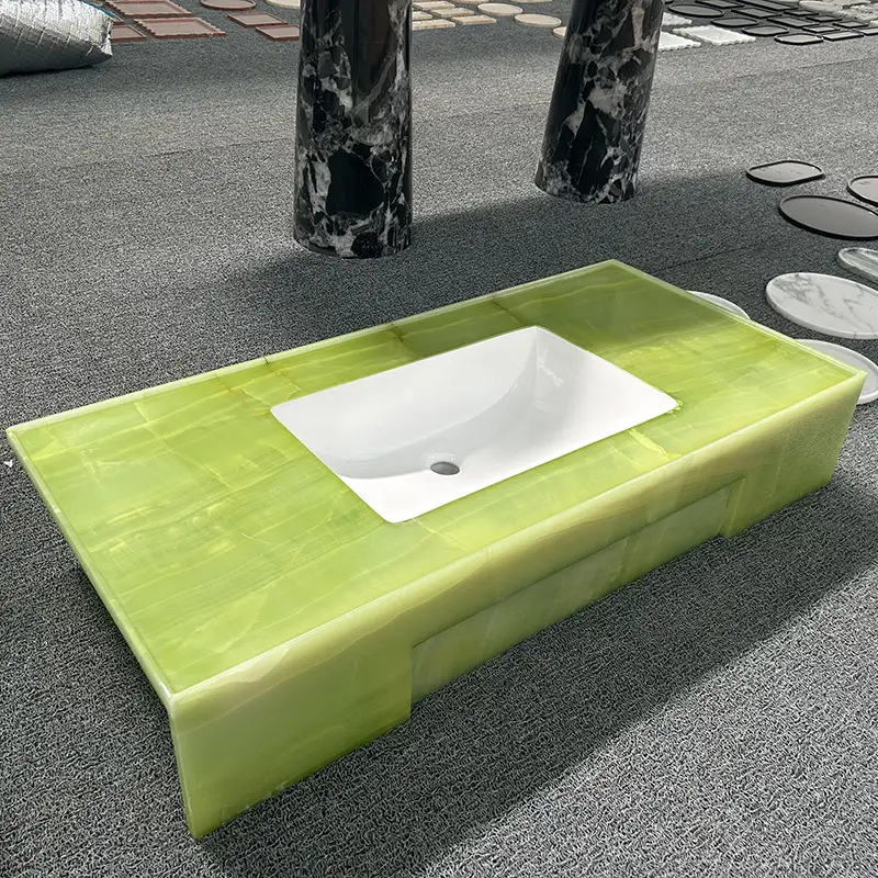 Top vanità di onice verde